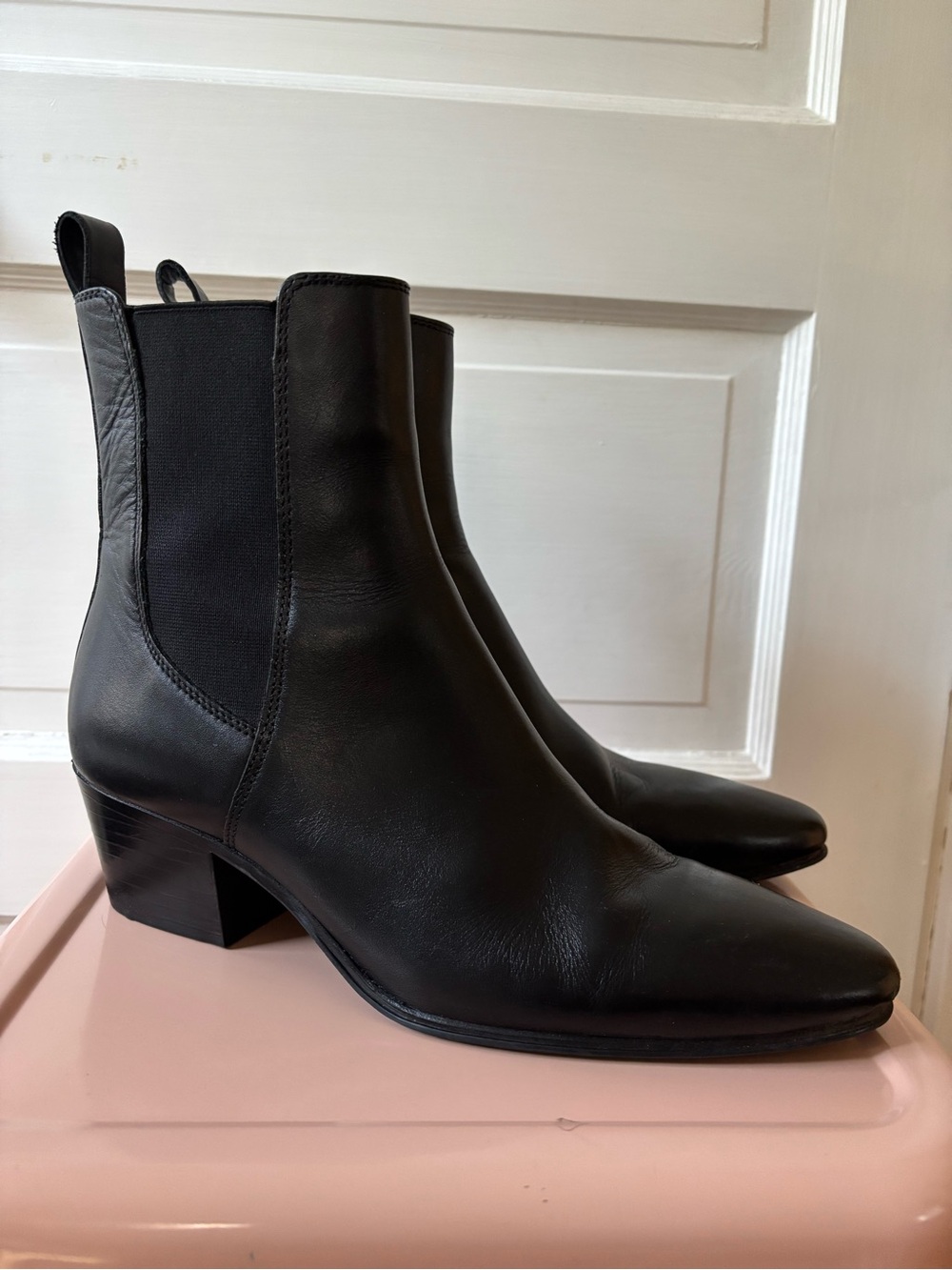 Classic Black Leather Chelsea Ankle Boots - Women's